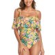 New one-piece swimsuit conservative tight print ruffle edge swimsuit for women