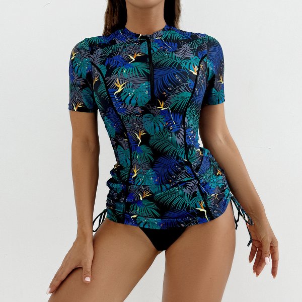 2025 new swimsuit women\'s printed short sleeved women\'s sports suit