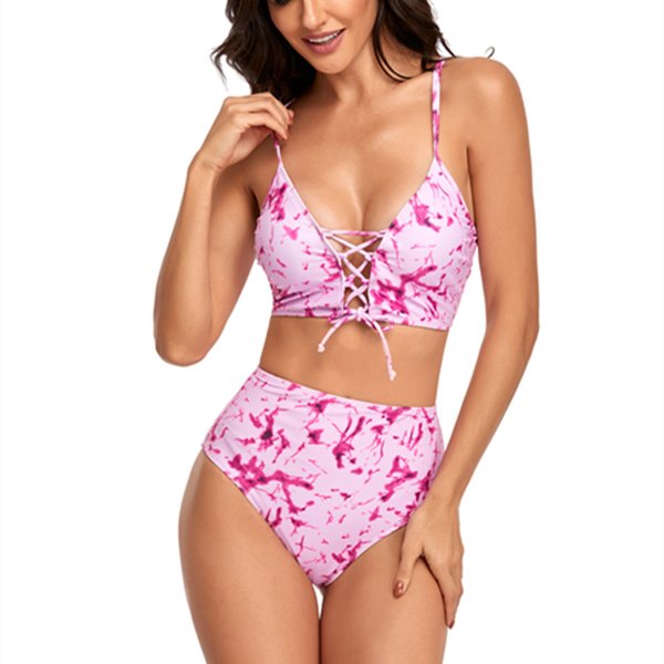 New swimsuit women's V-neck tie dye printed sexy high waist split bikini