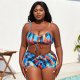 New Split Swimsuit Large Size Printed Mesh Three Piece Set for Women