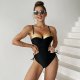 New one-piece swimsuit with color blocking and sexy tight suspender swimsuit for women