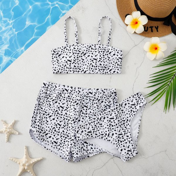 New children's swimsuit split print floral three piece shorts bikini