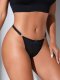 Black Knit Thong with Bow & Metal Hardware: Breathable Women's Underwear