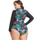 New one-piece swimsuit printed long sleeved zipper swimsuit women's plus size surfing suit