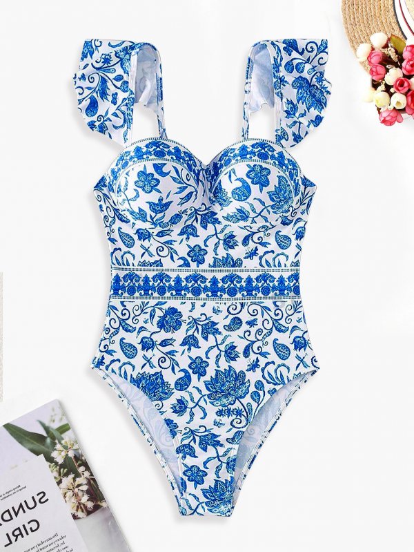 2025 swimsuit new bikini one-piece conservative women's swimsuit printed swimsuit