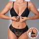 Black Lace Plunge Bralette & Thong Set: Cross-Back Pure Desire Lingerie (S-XL)