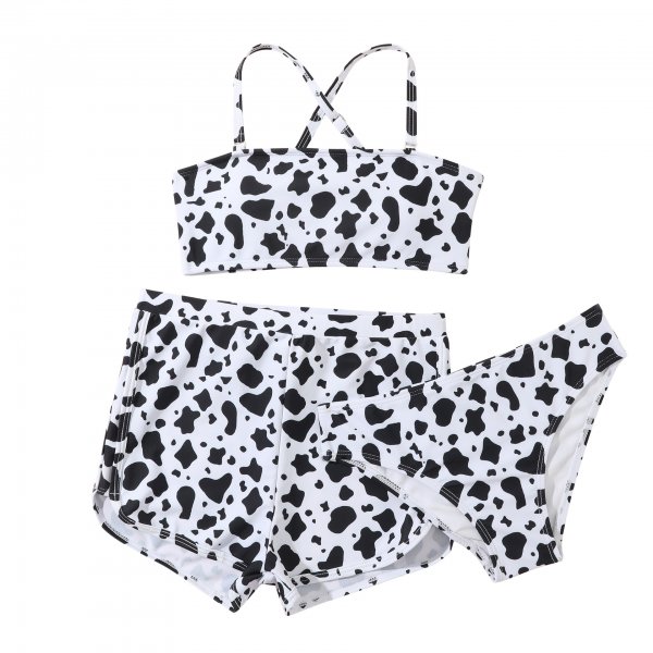 New children's swimsuit split print floral three piece shorts bikini