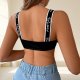 Black Ribbed Bralette with 'Sweet' Straps: Low-Back Push-Up Casual Lingerie