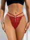 Wine Red Lace Low-Rise Thong with Double Cross Straps: Breathable Teen Underwear