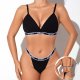 Black Ribbed Sport-Band Bralette & Thong Set: Low-Back Push-Up 辣妹 Lingerie (S-XL)