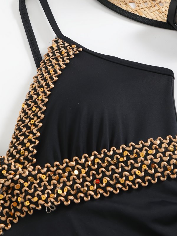 2026 Fashion plus size women's slim fit one-piece swimsuit gold strap bikini swimsuit