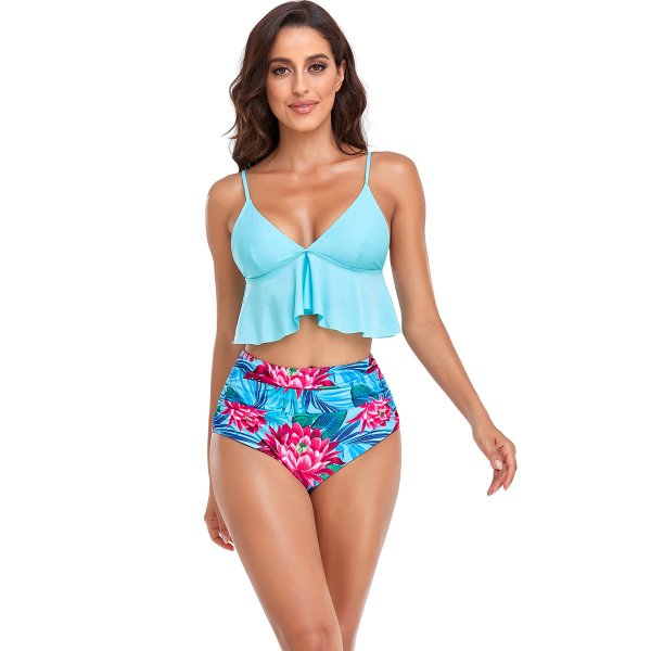 High waisted bikini new sexy ruffled deep V swimsuit