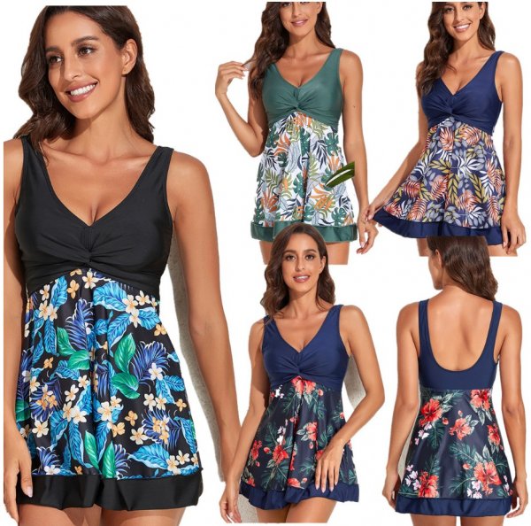 New Split Swimsuit Hot Spring Beach Printed Skirt Tankini Swimsuit