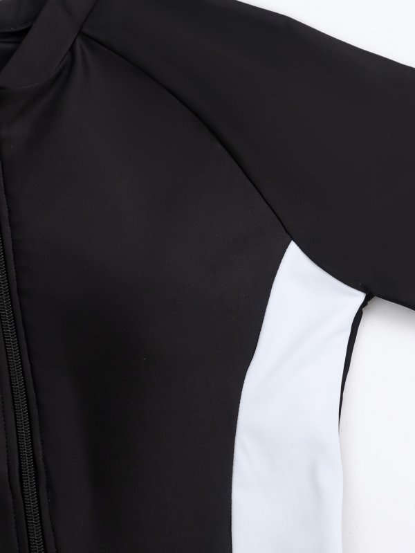 New one-piece swimsuit women's color blocked conservative zipper solid color half sleeve swimsuit