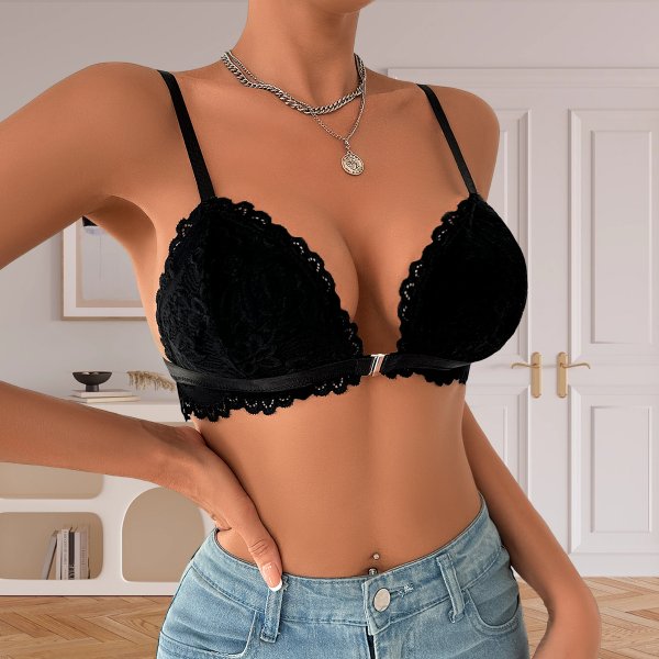 Luxe Black Lace Bralette with Satin Accents