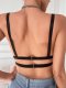 Black Ribbed Plunge Bralette with Double Back Straps: Push-Up & Low-Back Teen Bra