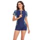New sports one-piece swimsuit women's short sleeved printed patchwork surfing suit