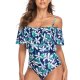 New one-piece swimsuit conservative tight print ruffle edge swimsuit for women
