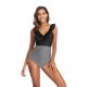 New solid color printed swimsuit with sexy ruffle edge one-piece swimsuit for women
