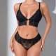 Black Lace Plunge Bralette & Thong Set: Cross-Back Pure Desire Lingerie (S-XL)