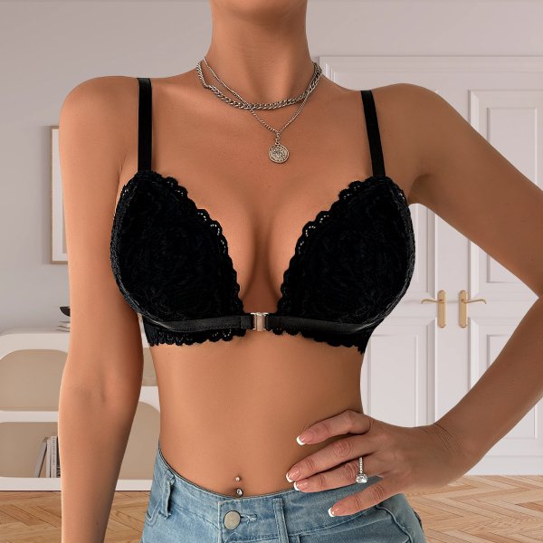 Luxe Black Lace Bralette with Satin Accents