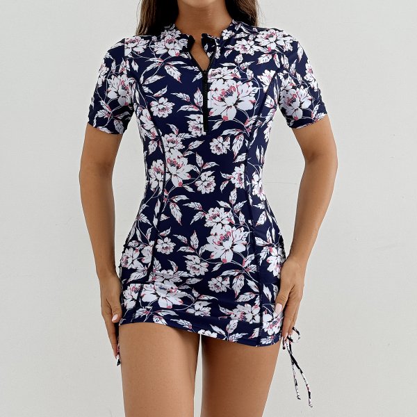 2025 new swimsuit women's printed short sleeved women's sports suit