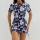 2025 new swimsuit women's printed short sleeved women's sports suit