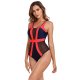 New solid color patchwork mesh sexy vest style one-piece swimsuit for women