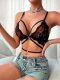 Black Lace Crisscross Bralette with Lip Print: Push-Up Low-Back Y2K Lingerie