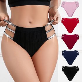 Seamless knitted thin band comfortable hip-hugging elastic ribbed mid-waist briefs for women