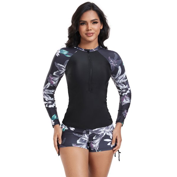 New split swimsuit printed two-piece long sleeved swimsuit women's set beach surfing suit