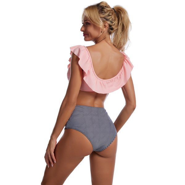 New printed ruffle edge bikini high waist sexy hollow out split swimsuit