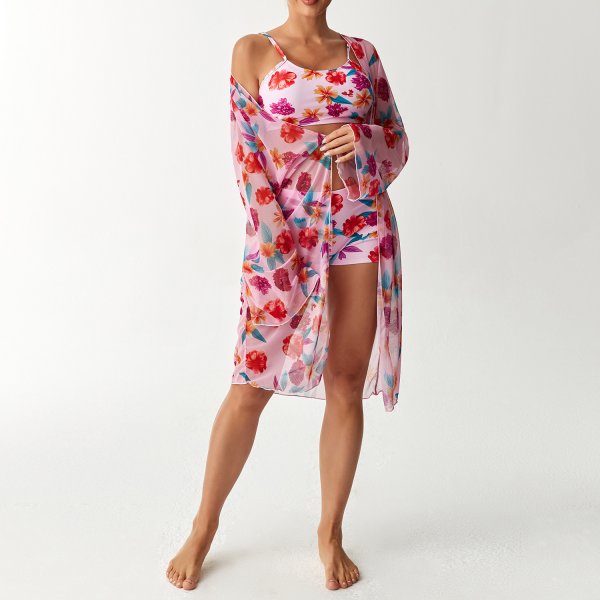 Swimsuit Long Sleeve Hoodie Split Three Piece Printed Sexy Swimsuit Women's Bikini