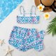New children's swimsuit split print floral three piece shorts bikini
