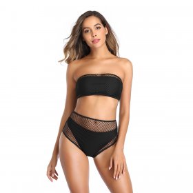 New swimsuit three piece set, black and white mesh sexy swimsuit, women's strapless bikini
