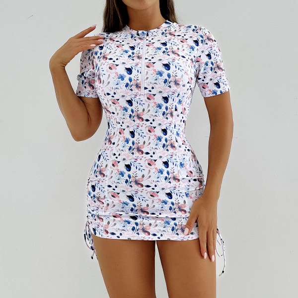 2025 new swimsuit women's printed short sleeved women's sports suit