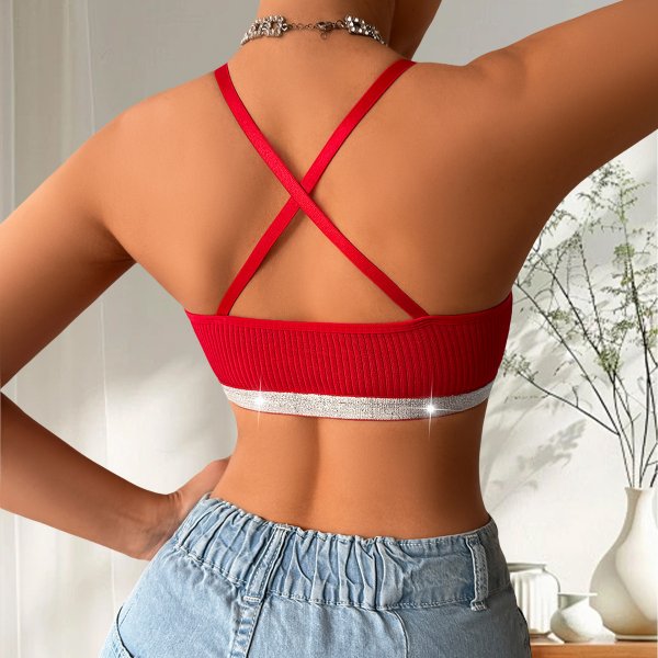 Ins bra with adjustable upper support, gathered and crossed hollow underwear for women