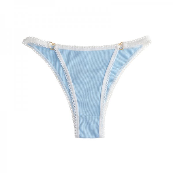 Multi-Color Ribbed Thong with Lace Trim & Heart Hardware: Breathable Teen Underwear