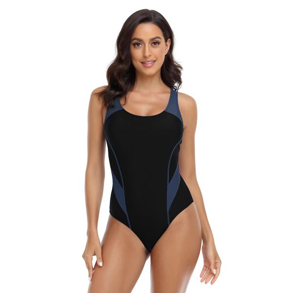 New competitive women's tight fitting color blocking conservative one-piece swimsuit
