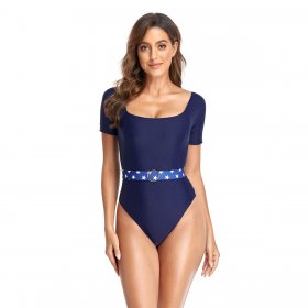 New half sleeved one-piece swimsuit sexy and slimming solid color swimsuit