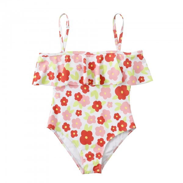 Children's swimsuit with ruffle print, cute girls' one-piece swimsuit