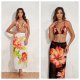 2026 new printed sexy long gauze skirt, backless lace up bikini three piece swimsuit set