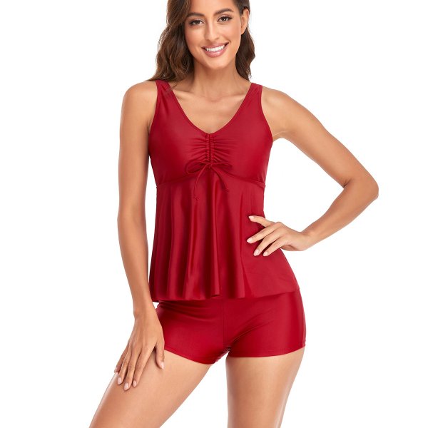 New Split Swimsuit Solid Color Printed Flat Angle Pants Swimsuit for Women