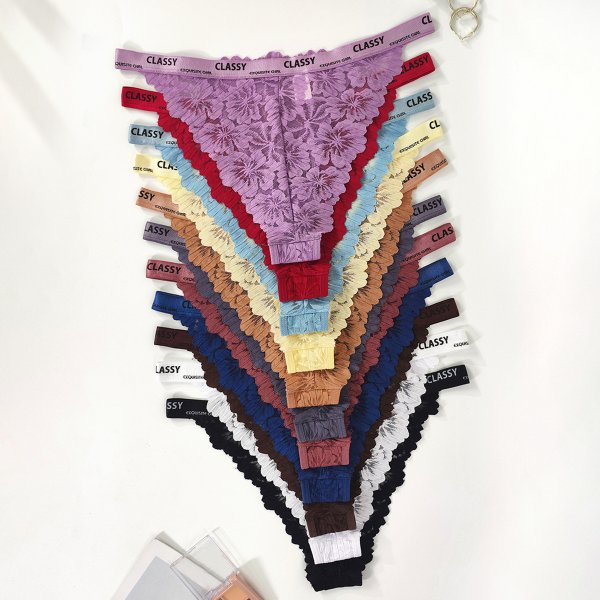 Lace sexy explosive low waist embroidered flower thong for women