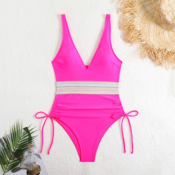 Solid color one-piece splicing women's sexy new conservative backless bikini swimsuit