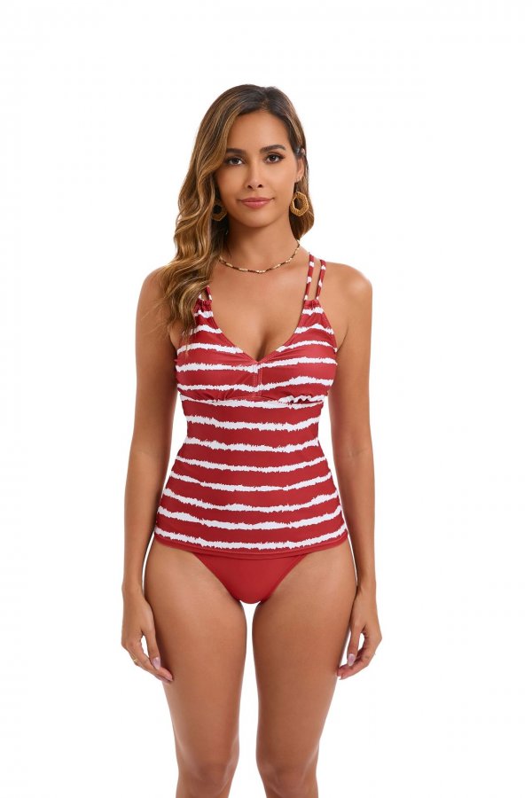 New bikini sexy printed striped swimsuit women's split swimsuit