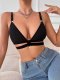 Black Ribbed Plunge Bralette with Double Back Straps: Push-Up & Low-Back Teen Bra