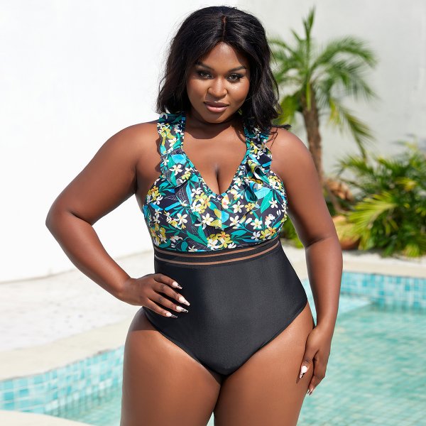 New plus size one-piece fashionable printed women's swimsuit