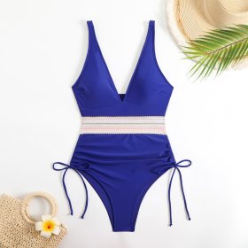 Solid color one-piece splicing women's sexy new conservative backless bikini swimsuit