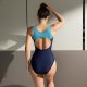 New competitive women's tight fitting color blocking conservative one-piece swimsuit